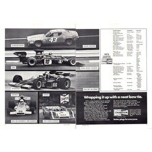 1973 Champion Spark Plugs 2 Page Vintage Print Ad Race Series Winners Wall Art